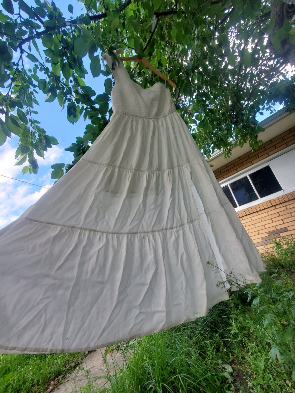 NWT White Strapless one shoulder  summer Maxi Dress - Flowing Tiered Skirt